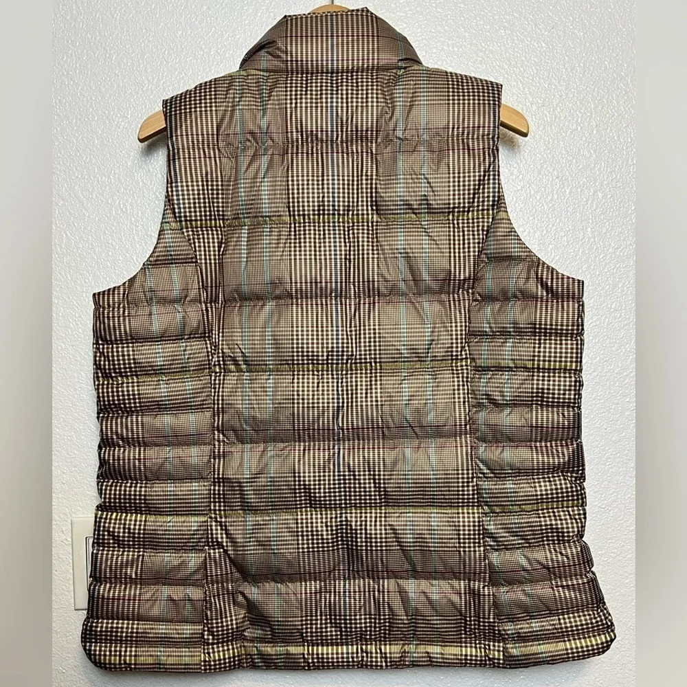 Lands End Down Vest 600 Fill Plaid Brown Size Large